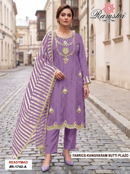 R 1742 A To D By Ramsha Kanjivaram Butti Work Salwar Kameez